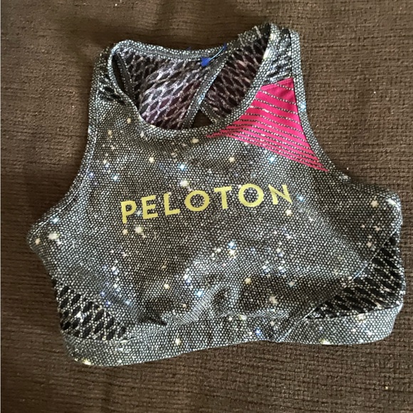 Peloton Wear It To Heart Girls Night Out Sparkle Space Sports Bra SZ S - Picture 3 of 5